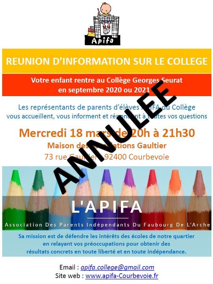 Annulation réunion d'information sur le collège
